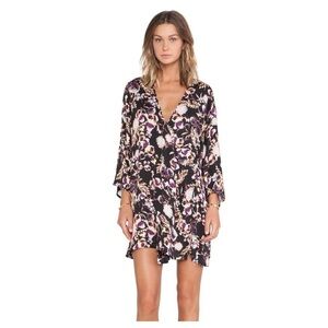 REVOLVE Somedays Lovin Deep End Wrap Dress Black Floral Oversized Mini